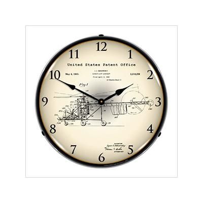 Collectable Sign and Clock 1940 Sikorsky Helicopter Patent Blueprint Backlit Wall Clock