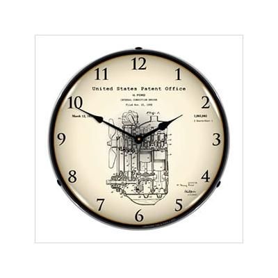 Collectable Sign and Clock 1932 Henry Ford Engine Patent Blueprint Backlit Wall Clock
