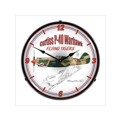 Collectable Sign and Clock Curtiss P-40 Warhawk Backlit Wall Clock