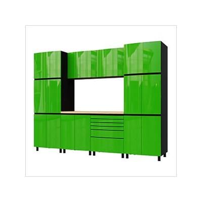 Contur Cabinet 10' Premium Lime Green Garage Cabinet System with Butcher Block Tops
