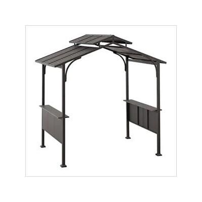 Sunjoy Group 5 x 8 Grill Pavilion Gazebo with Ceiling Hook and Bar Shelves
