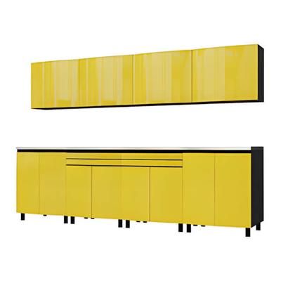 Contur Cabinet 10' Premium Vespa Yellow Garage Cabinet System with Stainless Steel Tops