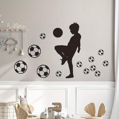 TEMU 2pcs Sports Wall Stickers, Kicking Football, Removable Waterproof Vinyl Stickers, Wall Decor For School Classroom Teen Dorm Living Room Bedroom, Home Decor, 11.8x23.6in