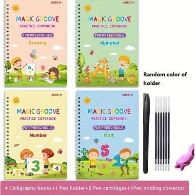 4 Books + 1 Pen + 6 Refills + 1 Pen Holder, Children's Copybook, Children's Practice Book, Magic Word Book, Early Childhood Education Workbook