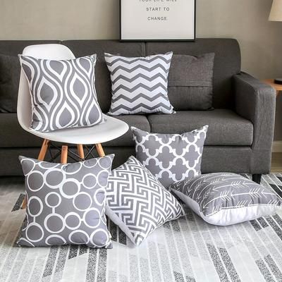 TEMU 6pcs Gray Striped Linen Holding Pillowcase, Indoor Sofa , Outdoor Decoration, Home Decor, Room Decor, Office Decor, Living Room Decor, Sofa Decor (no Pillow )