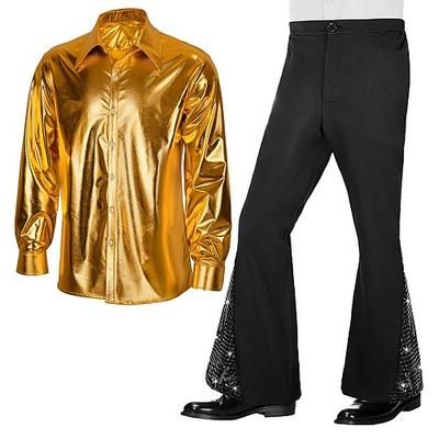 Metallico Retrò Vintage Anni '70 Abiti Camicia Pantaloni a zampa d'elefante Costume Per uomo Costume di Carnevale Halloween Carnevale Mascherata Parata dell'Orgoglio Mese dell'orgoglio Festa fantasia