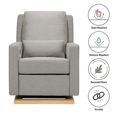 Babyletto Sigi Electronic Glider Recliner w/USB - Performance Grey Eco-Weave w/Light Wood Base