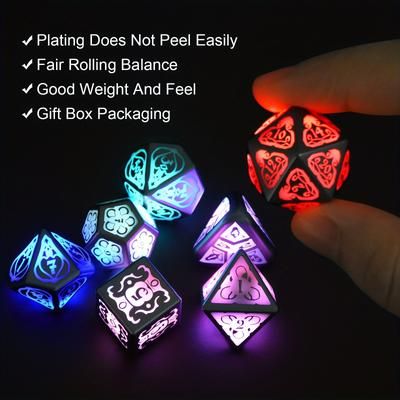 TEMU 7pcs Rechargeable Led Dnd Dice, Glow In The Dark Dice Set With Charging Box, Glowing For , Rpg, Mtg Table Games , Christmas Gift