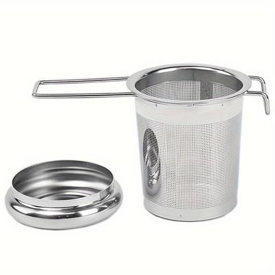 TEMU 1pc Stainless Steel Tea Infuser With Lid, Micropore Tea Strainer With Handle, Black Filter, Filter Basket, For Home Office Restaurant Hotel, Tea Accessories
