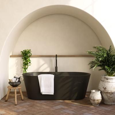 Randolph Morris Mia 67 Inch Freestanding Matte Black Acrylic Soaking Tub - No Faucet Drillings RMBP03-67-MB-BN