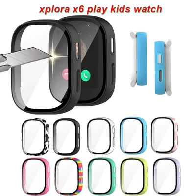 Glass+Case for XPLORA X6 Play Kids SmartWatch,All-Around Screen Protector Hard PC Bumper Tempered Glass for Xplora X5 Play Cover