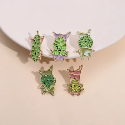 Cartoon Game Elf Enamel Pins Custom Leaf Spliced Fox Octopus Brooches Lapel Badges Animal Plant Jewelry Gift for Friends