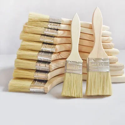 BBQ Brush Pig Hair Paint Brush Wooden Handle 1/2/3/4 Inch Soft Hair Painting Brushes for Wall and Furniture Paint Tool Set