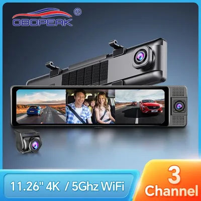 H330 Dash Cam 3 Channel Rearview Mirror Front Inside Rear 4K+1080P+1080P WiFi GPS Dual Lens Car Dvr