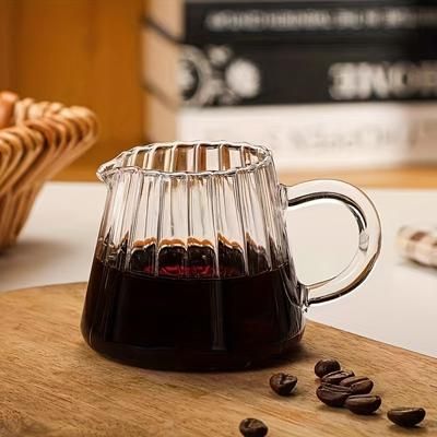 TEMU 200ml Mini Glass Milk Tea Cup, Hand-striped Vintage Design, Heat-resistant Glass, 6.3 X 6cm, Reusable, Multipurpose, Hand Wash Only