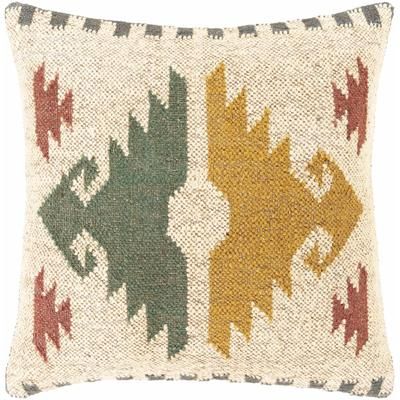 Cleora 20"L x 20"W Rustic Pillow Moroccan Plush Wool Amber/Beige/Brown/Dark Green/Navy/Rust/Brick Red/Rust/Mustard/Dark Red/Green Throw Pillow - Boutique Rugs