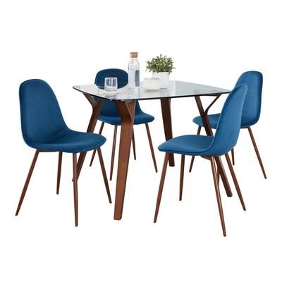 Folia Square Pebble Dining Set - 5 Piece by Lumisource in Walnut Blue Velvet