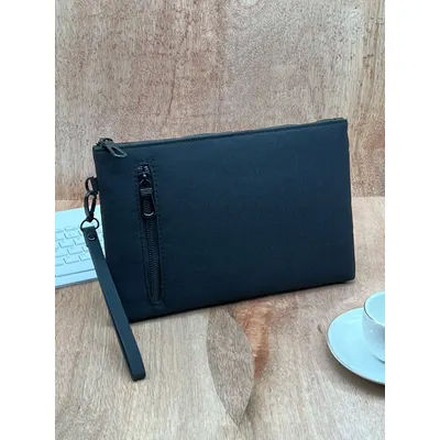 Business Simple Bag Fashion Casual Ultra-Thin Portable Zipper Wristlet Bag Cell Phone Bag Handbag Armpit Bag Men's Clutch Bag