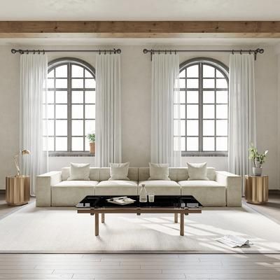 147.63’’ Minimalist Modular Sofa, Track Arm Sofa, Deep Seat Couch, Anti-scratch and Water-proof, Beige