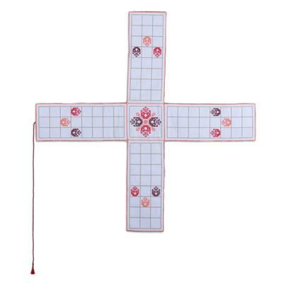 India's Morning Challenge,'Embroidered White Cotton Chopad Game with Classic Details'