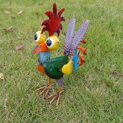 TEMU 1pc Colorful Metal Rooster Statue, Rustic Iron Garden Sculpture, Outdoor Decorative Figurine, Farmhouse Style Thanksgiving Decor, 6.3x8.26 Inches