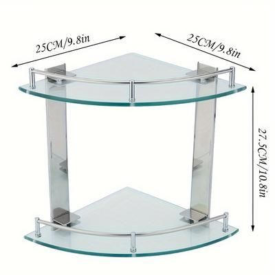 TEMU 2 Tiers Galss Corner Shower Caddy, Wall Mounted Shower Storage Glass Shelve Adhesive, Bathroom Shelves Organiser For Shower Toilet Dorm Kitchen