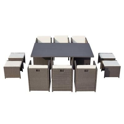 Salotto da giardino a incasso 10 posti resina intrecciata grigio/bianc