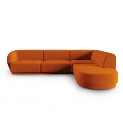 Divano angolare modulare destro 5 posti in velluto terracotta
