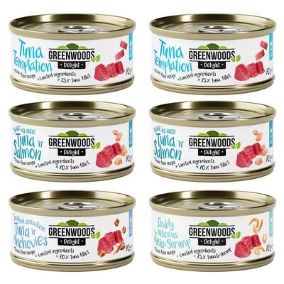 Lot mixte Greenwoods Delight au thon 6 x 70 g pour chat - lot mixte : 4 saveurs
