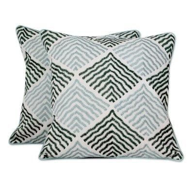 Cotton cushion covers, 'Jade Vibrations' (pair)