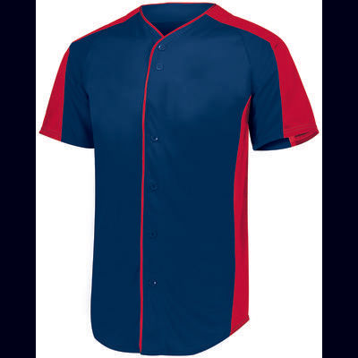 Augusta Sportswear 1655 Athletic Full-Button Baseball Jersey T-Shirt in Navy Blue/Red size XL | Polyester