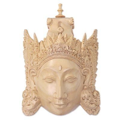 Rama,'Hand Carved Wood Mask of Rama Floral Motif from Indonesia'