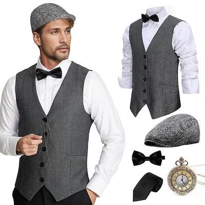 Anni Ruggenti Anni 1920 Retrò Vintage Abiti Gilet Set di accessori Gentiluomo Gangster Costume Per uomo Halloween Carnevale Capodanno Carnevale Festa / Sera Mascherata Adulti Cravatta Gilet Cappello
