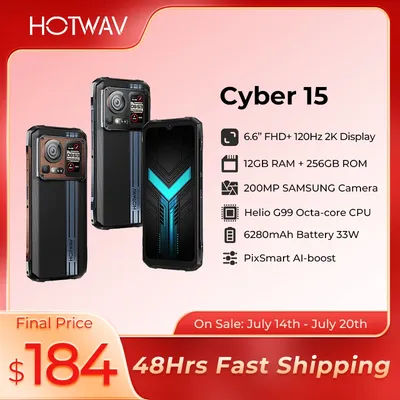 HOTWAV Cyber 15 Rugged Phone 200MP PixSmart G99 6.6'' FHD+ 120Hz 2K Smartphone 24(12+12)GB 256GB Ultra-thin Mobile Phone