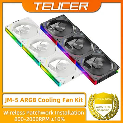 TEUCER JM-5 Wireless Cooling Fan Kit 800-2000RPM 5V 3Pin ARGB Case Fan Compatible with 240 or 360 Water Cooling Radiator