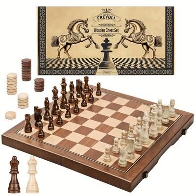 TEMU Wooden Chess Board Set For Adults Professional, Handcrafted 15 Inch (2 In 1) Chess And Set, 2 Extra Queens, Gift Package