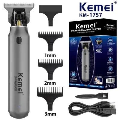 USB charging Zero-cut Blade Cordless Hair Trimmer Kemei KM-1757 Hair Clipper Hollow head Barber Hair Cut Machine