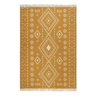 Tappeto etnico piatto lana e cotone Giallo senape 80x150