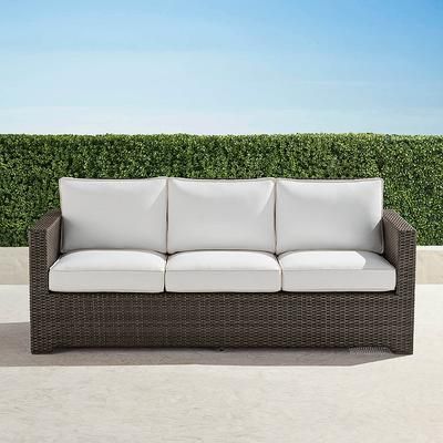 Small Palermo Sofa with Cushions in Bronze Wicker - Standard, Outdoor Velvet Dove - Frontgate