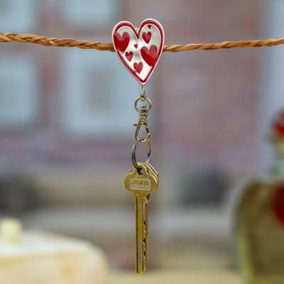Passion Everyday,'Heart-Shaped Zamac Metal and Red Resin Keychain'