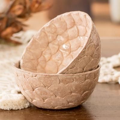 Homemade Flavors,'Handcrafted Textured Ceramic Condiment Bowls in Brown'