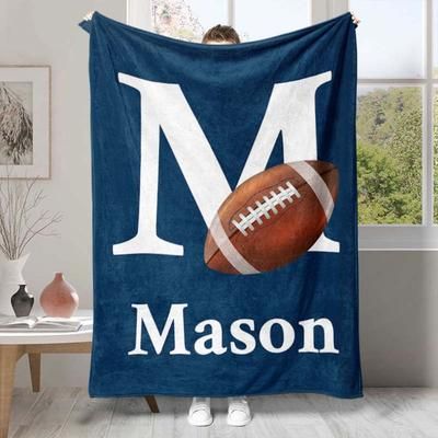 TEMU Name Customized Blanket Rugby Lover Art Office Gift Soft Nap Blanket 4 Seasons Office Chair Blanket