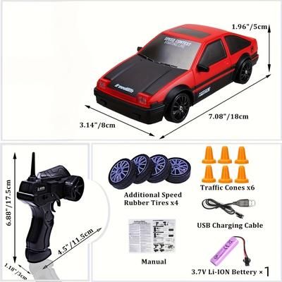 TEMU Remote Control Ae86 Red High-speed Rc Car 1:24 - 14km/h 4wd With Led Lights & Drift Tires - Ideal For Christmas, Halloween & Birthday Gift Box