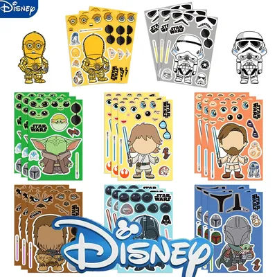 Autocollant Puzzle Disney Star Wars, 8 pièces, jouets de dessin animé pour faire un visage, pour bricolage, téléphone, ordinateur portable, bagages, Skateboard, Graffiti, cadeau pour enfant