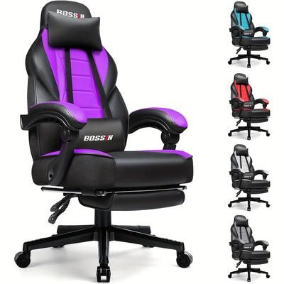 TEMU Gaming Chair With Massage, Pu Leather Computer Desk Chair With Footrest And Headrest, Ergonomic Heavy Duty Design, Large Size High-back E-sports, Big And Tall Gaming Chair