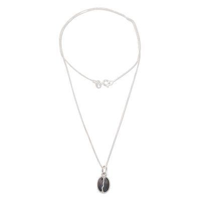 Raining Coffee,'Sterling Silver Coffee Bean Pendant Necklace from Guatemala'
