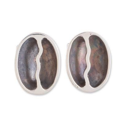 Raining Coffee,'Sterling Silver Coffee Bean Dangle Earrings from Guatemala'
