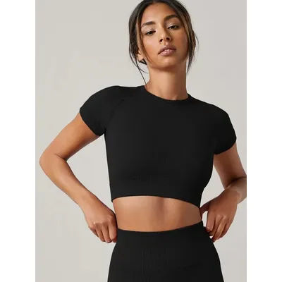 T-shirt de sport sans couture pour femme, haut de yoga, vêtements de fitness, chemise de gym, vêtements de course actifs, manches courtes
