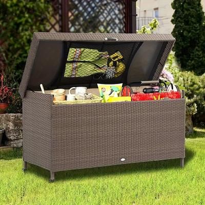 Quoyad 200 Gallon Outdoor Storage Deck Box Patio Organizer Cabinet Bench Wicker Shelf