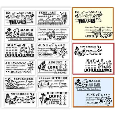 1pc Month Clear Stamp Plant Butterfly Silicone Stamp Flower Words Clear Stamps Transparent Rubber Stamp for Paper Crafting Photo
